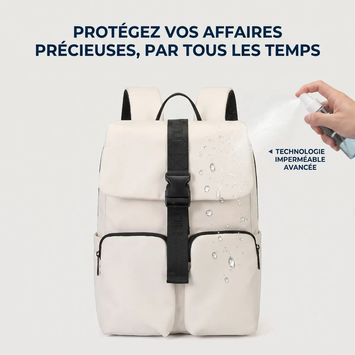 Test d'imperméabilité du sac à dos ordinateur femme Zéphira