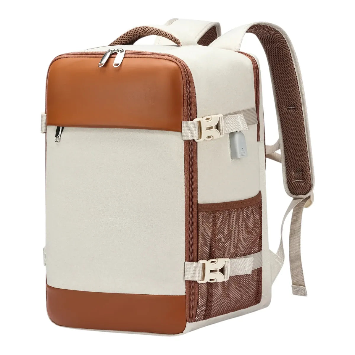 Sac à dos ordinateur homme AeroVault variante couleur beige et marron sur fond blanc