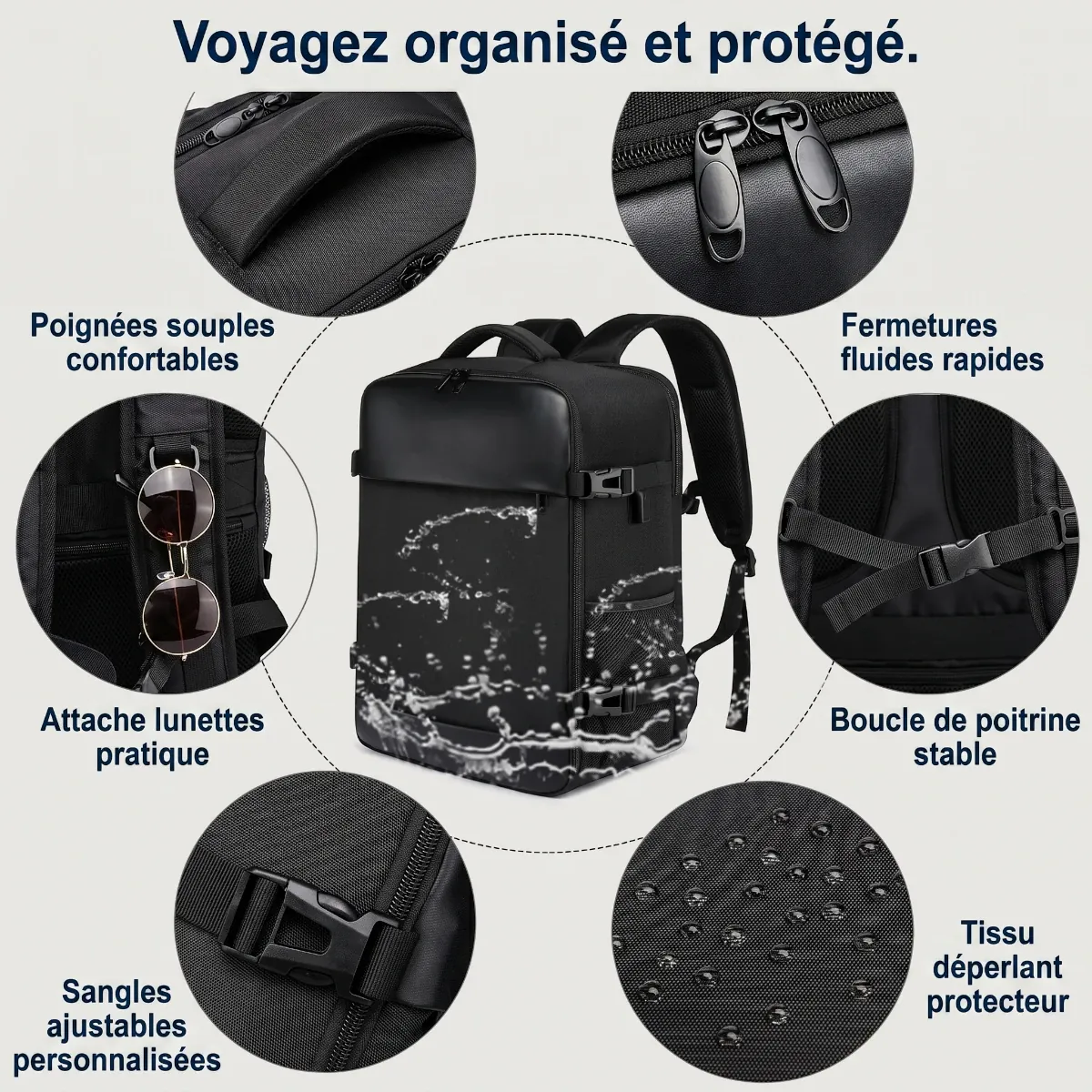 Détails d'ingénierie et tissu imperméable déperlant du sac à dos ordinateur homme AeroVault