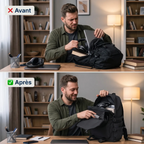 Avant après utilisation du sac à dos ordinateur homme Asymek pour l'organisation