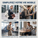 Différents cas d'usage urbains et professionnels du sac à dos ordinateur homme Asymek