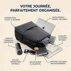 Sac à dos ordinateur homme Classic Business V2 gris ouvert avec ordinateur, clavier et accessoires de bureau.