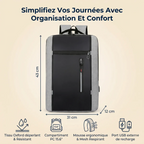 Infographie des dimensions 43x31x12 cm du sac à dos ordinateur homme ErgoStride.
