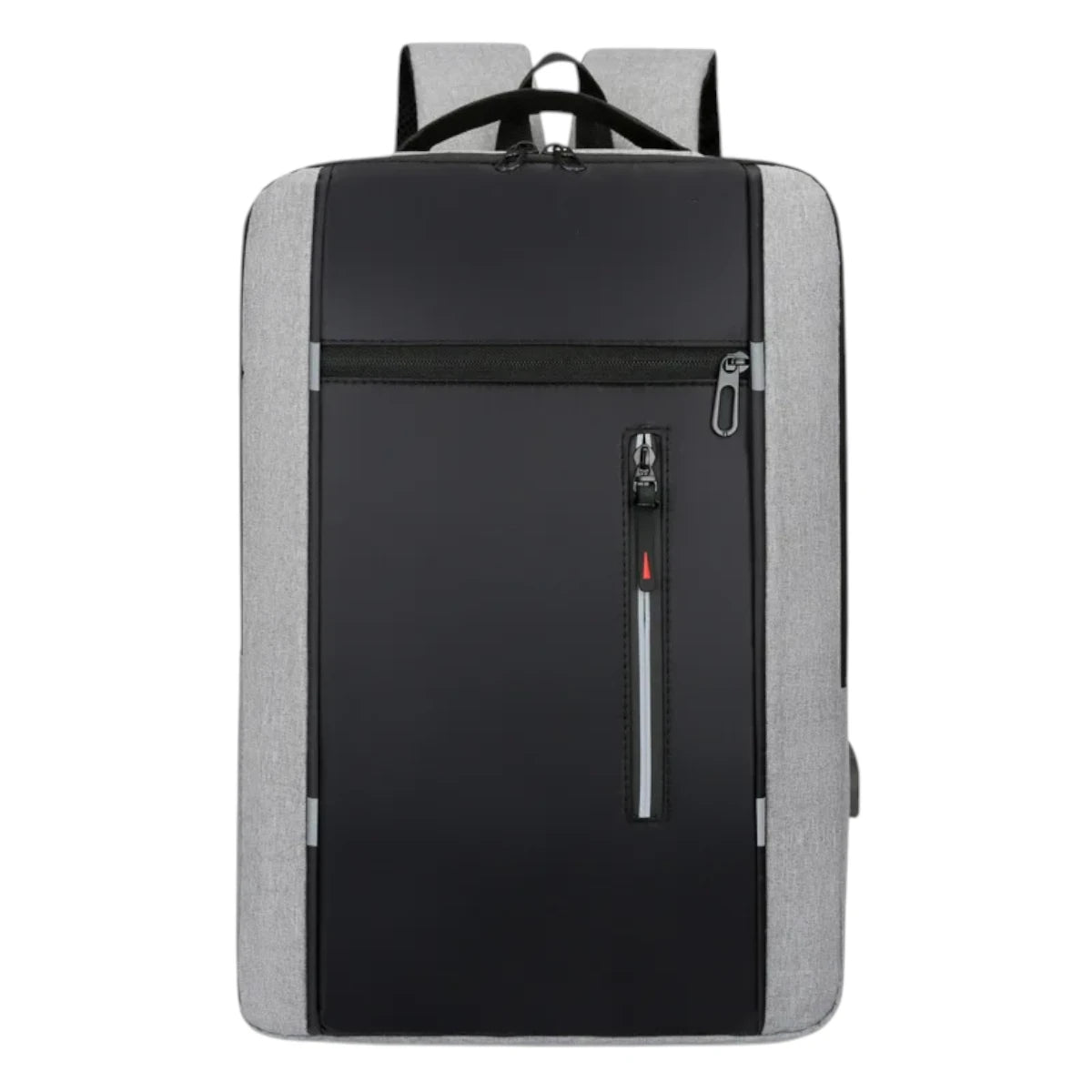Sac à dos ordinateur homme ErgoStride gris et noir, vue de face sur fond épuré.