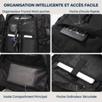 Détails des compartiments et poches de rangement du sac à dos ordinateur homme Flexium