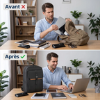 Comparatif avant après l'utilisation du sac à dos ordinateur homme HK-Stratum pour un rangement optimal