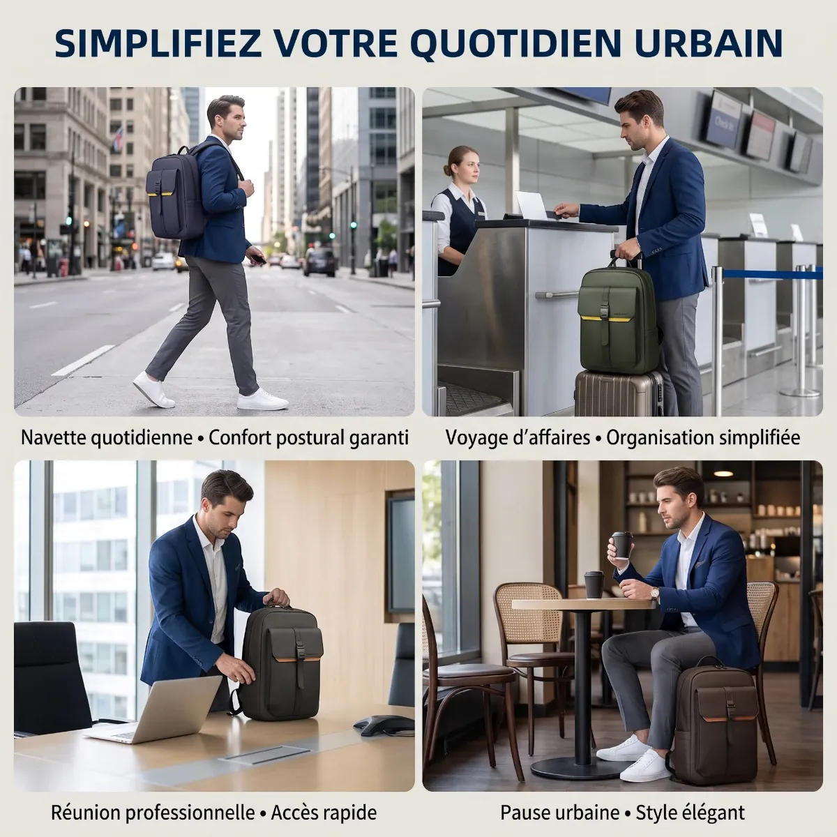 Différents cas d'utilisation urbains et professionnels du sac à dos ordinateur homme HK-Stratum