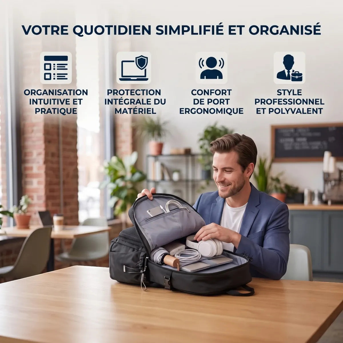 Vue d'ensemble des bénéfices et de l'organisation du sac à dos ordinateur homme JetLayer