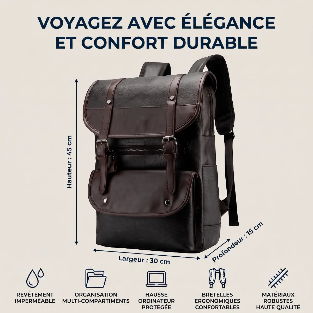 Dimensions et caractéristiques du sac à dos ordinateur homme Kensington Pro