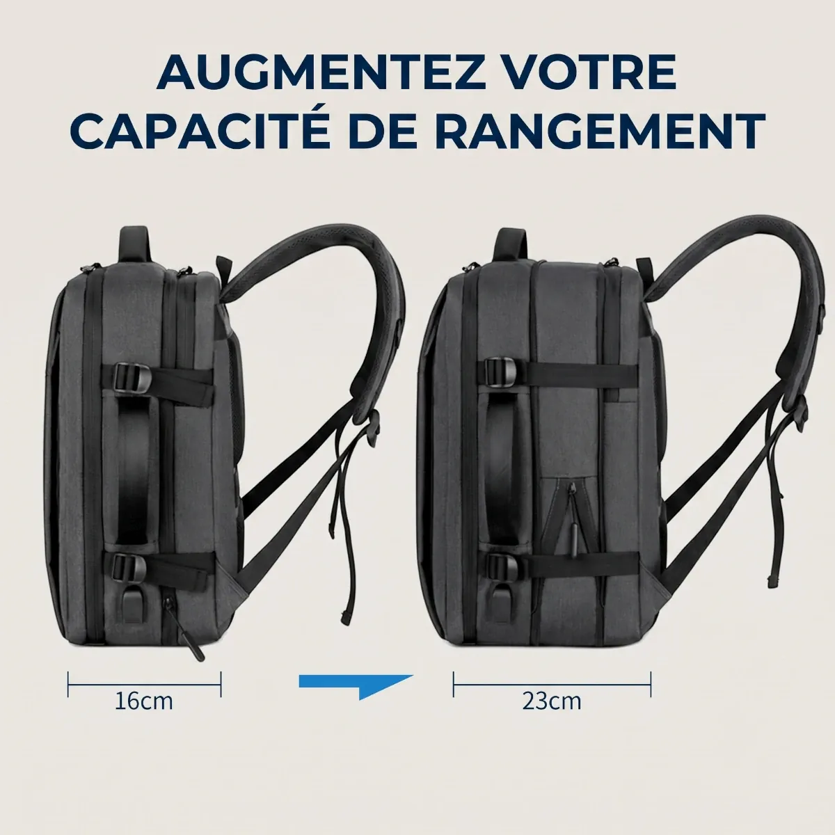 Soufflet d'extension de volume du sac à dos ordinateur homme MetroMorph 16cm à 23cm