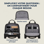 Vue détaillée des compartiments intérieurs ouverts du sac à dos ordinateur homme Omni-Pack pour PC et accessoires professionnels.