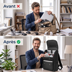 Comparatif avant après organisation de bureau avec le sac à dos ordinateur homme Onyxium
