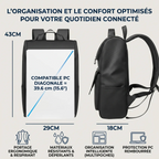 Infographie des dimensions et compatibilité PC 15.6 pouces du sac à dos ordinateur homme Onyxium