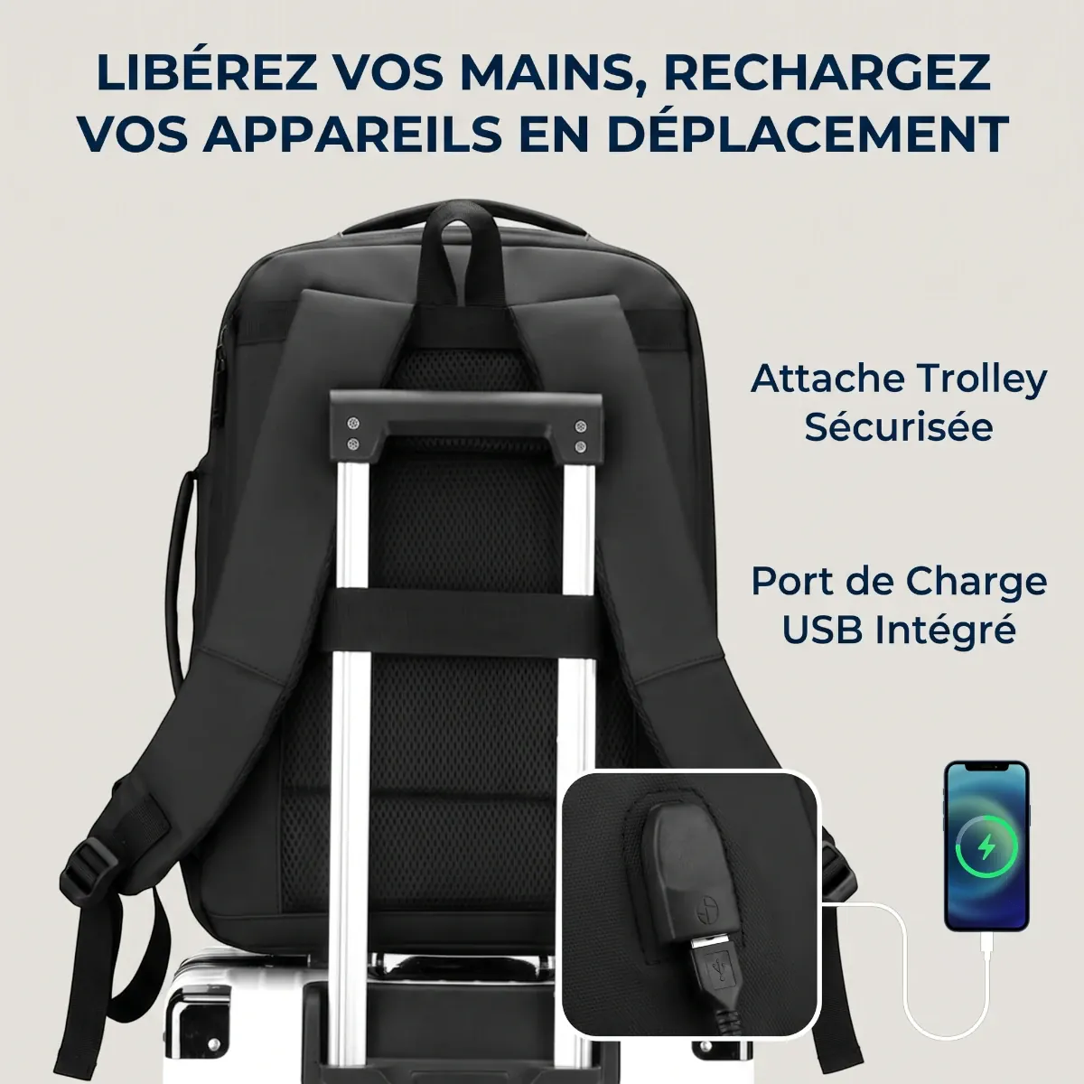 Attache valise trolley et port de charge USB du sac à dos ordinateur homme UrbanShift