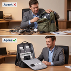 Comparaison avant après organisation du sac à dos ordinateur homme UrbanShift