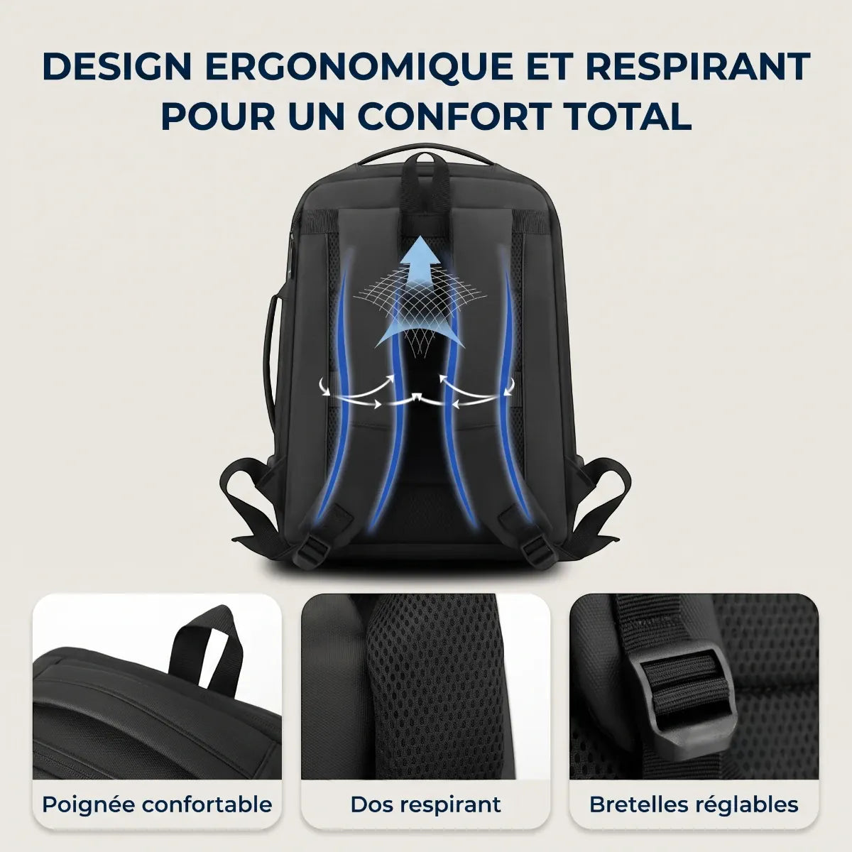Panneau dorsal respirant et bretelles ergonomiques du sac à dos ordinateur homme UrbanShift