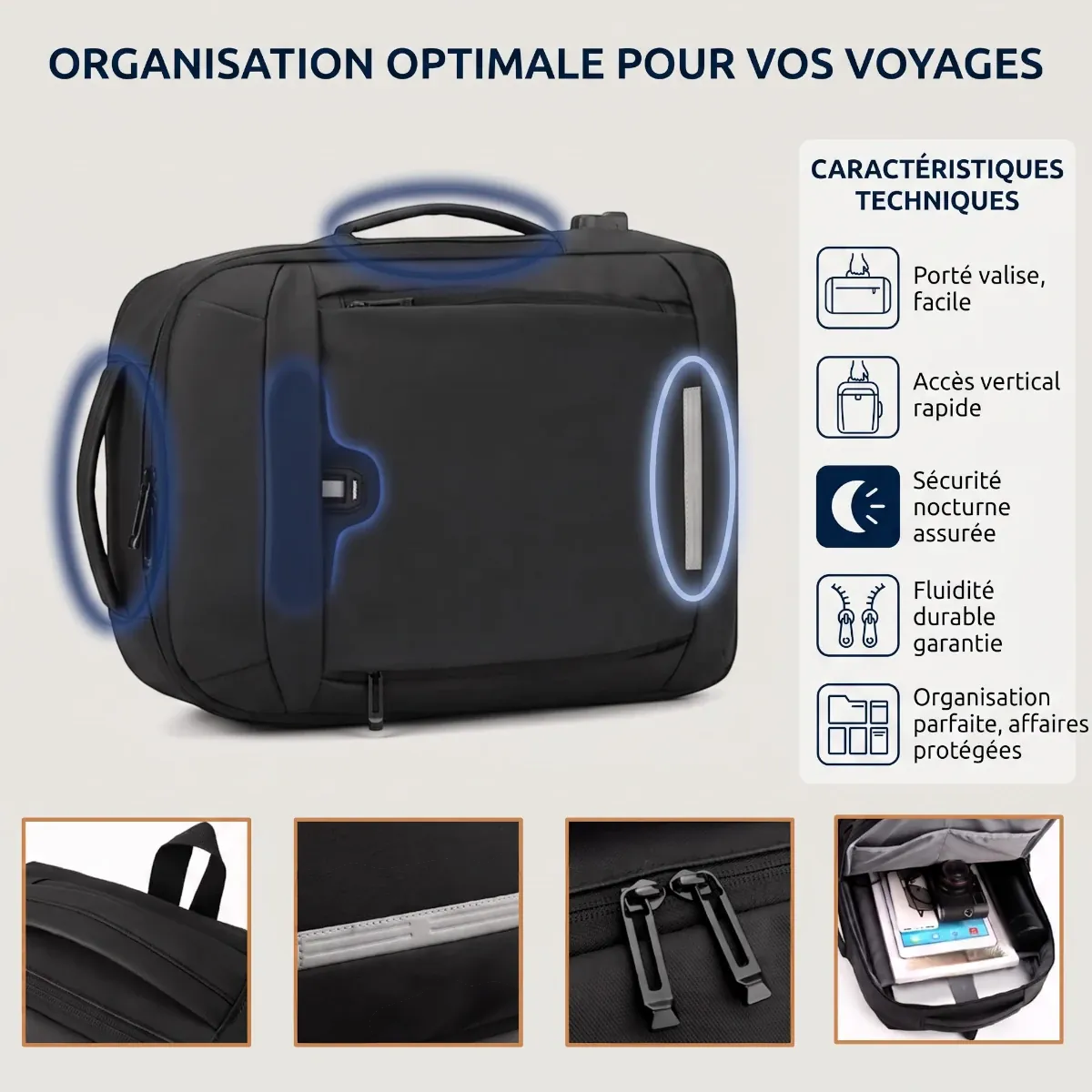 Poignées de portage horizontale et verticale du sac à dos ordinateur homme UrbanShift