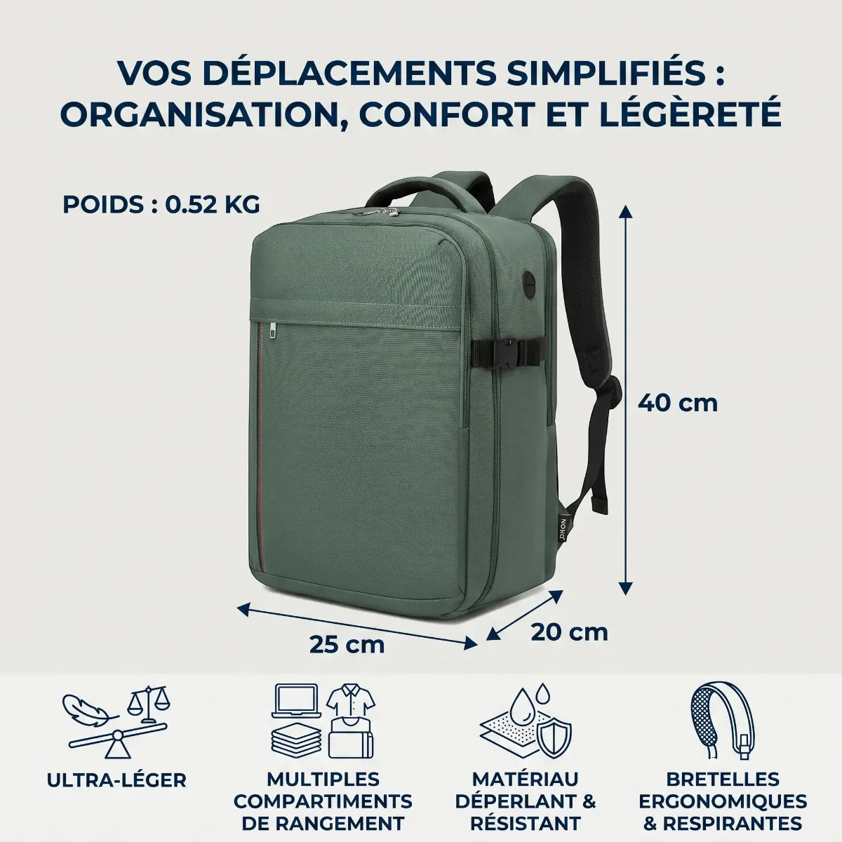 Dimensions 40x25x20 cm du sac à dos ordinateur homme ValiPack
