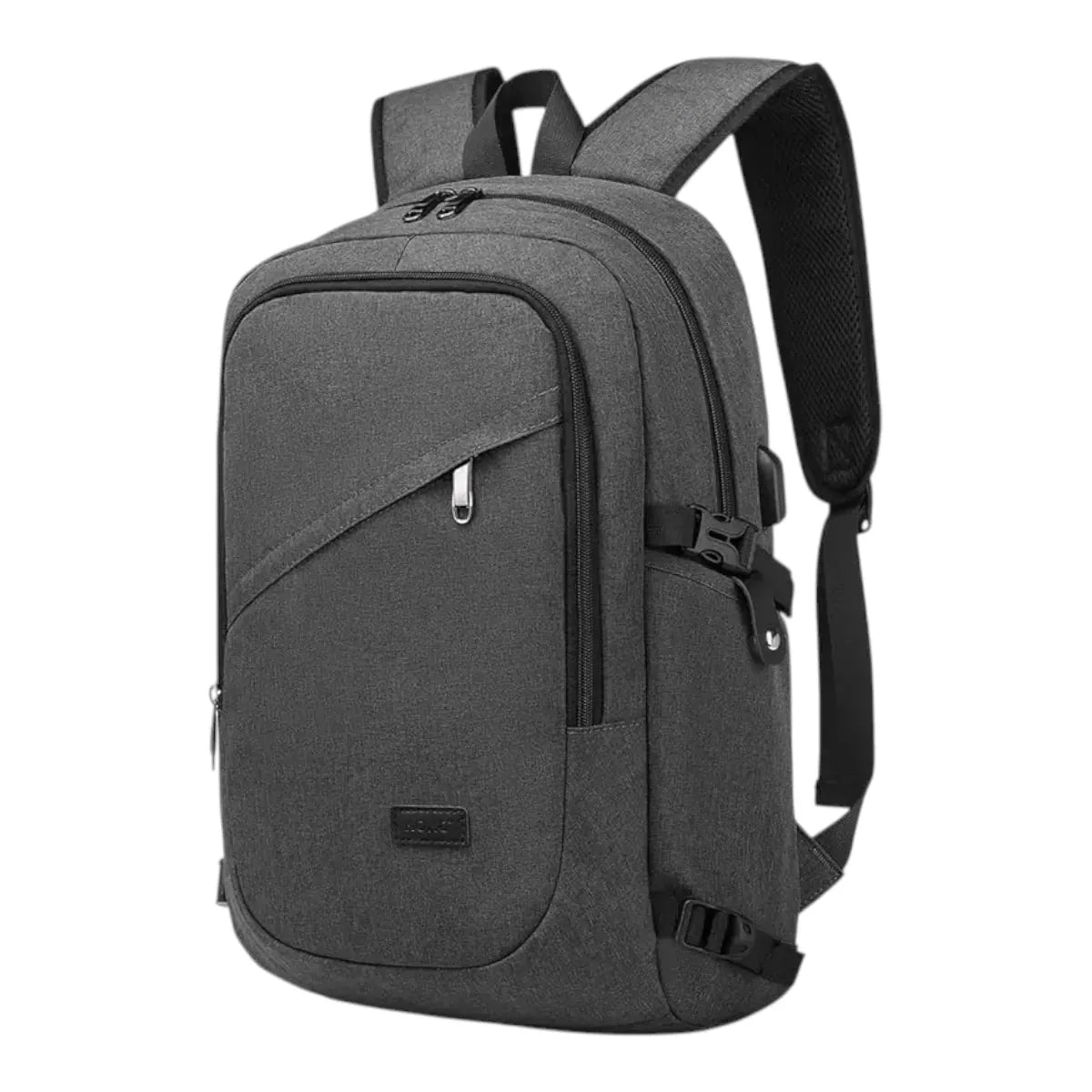 Sac à dos ordinateur Kono gris 15.6 pouces avec poches extérieures, port USB et sangles de compression.