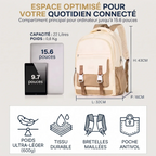 Infographie des dimensions en cm, de la capacité de 22L et du poids léger du sac à dos ordinateur portable femme Lévia PRO.