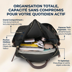 Vue éclatée et schéma de la grande capacité de chargement du sac à dos PC portable femme Elysée.