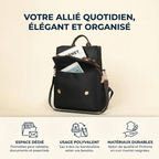 Infographie du sac à dos PC portable femme Sienna détaillant l'espace de rangement dédié pour tablette et documents.