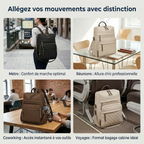 Infographie carrée du sac à dos ordinateur femme Elysée de BureauCosy illustrant ses 4 cas d'utilisation professionnels et ses variantes de couleurs.