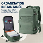 Infographie du sac à dos voyage cabine Nomad Pro 40 mettant en avant son ouverture intégrale à 180 degrés.