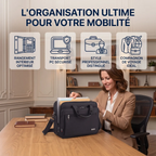 Organisation de bureau avec le sac ordi femme FlexoMax, bien plus professionnel qu'un sac à dos ordinateur femme classique.