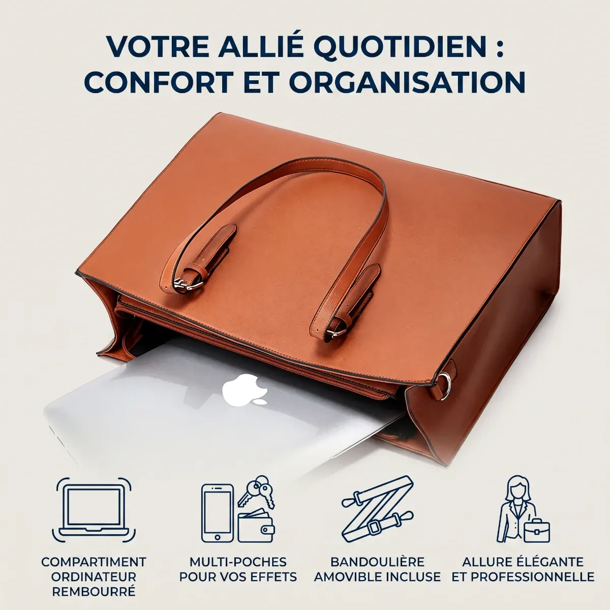 Sac ordi femme Archia avec rangement sécurisé pour PC portable et accessoires