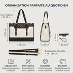 Sac ordi femme Gemi - Dimensions précises en cm (40,5 x 30,5 x 12,5) et caractéristiques (Anses réglables, bandoulière amovible)