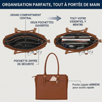 Vue intérieure du sac ordi femme Floralys montrant les rangements et le compartiment matelassé.
