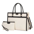 Sac ordinateur femme Duetto beige et noir avec pochette assortie sur fond blanc