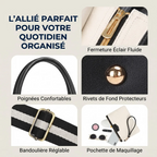 Détails des finitions, fermetures et pochette maquillage de la sacoche ordinateur femme Duetto
