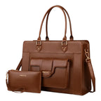 Sac ordinateur femme Duora marron cognac avec sa pochette assortie