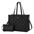 Sac ordinateur femme Matelya noir matelassé avec sa pochette assortie sur fond blanc