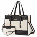 Sac ordinateur femme noir et blanc Gemi - Vue de face sur fond blanc avec pochette assortie