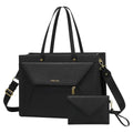 Sac ordinateur femme noir Envolia avec sa pochette assortie posé sur fond blanc