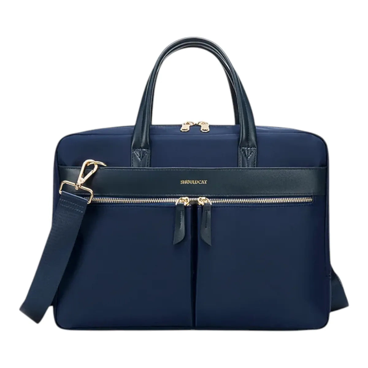 Sac ordinateur femme Sérénia bleu marine vue studio de face avec bandoulière