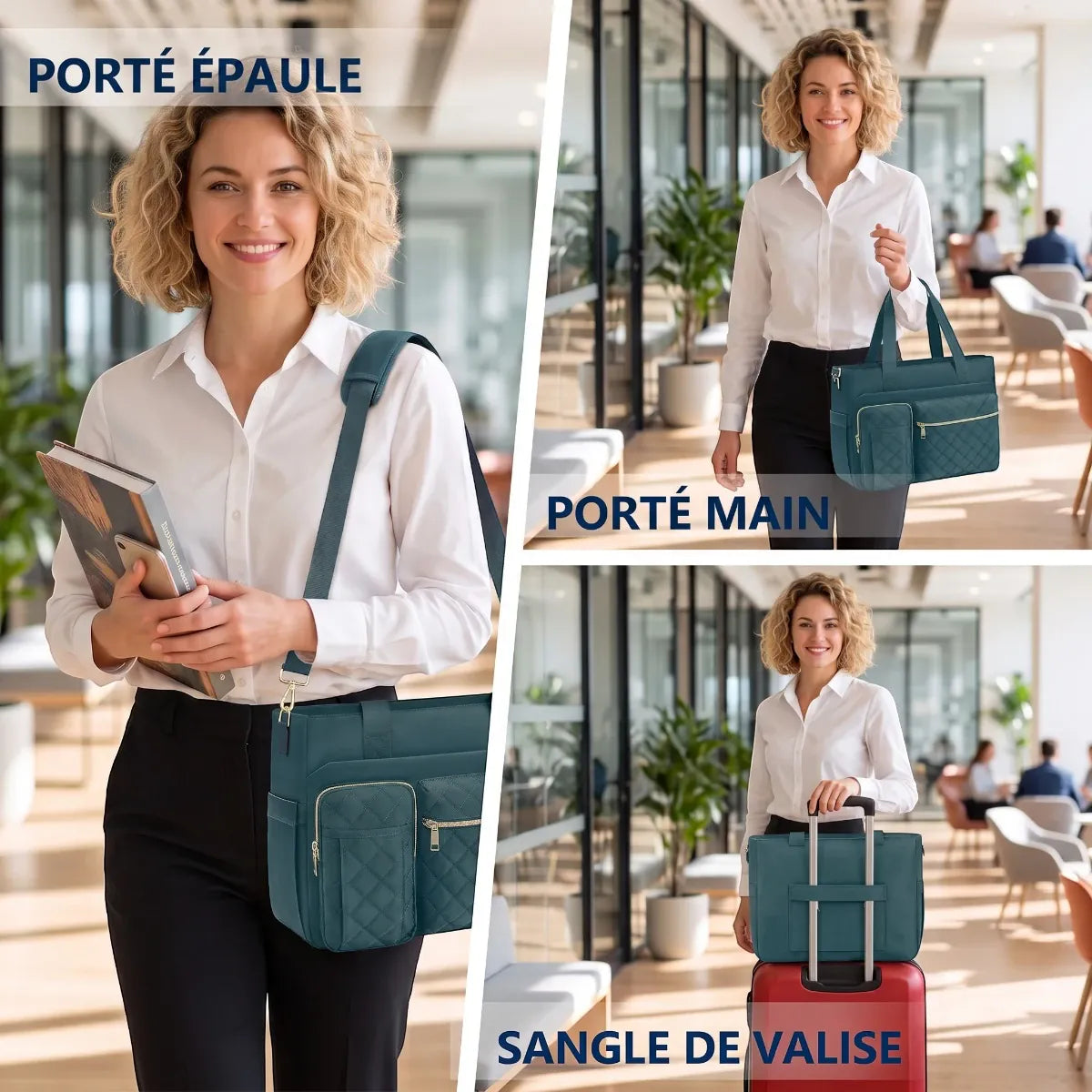 Les 3 modes de portage du sac ordinateur femme Versalia épaule main valise