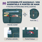 Détail des 7 poches extérieures intelligentes du sac ordinateur femme Versalia