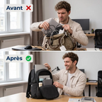 Comparatif avant après organisation avec le sac ordinateur homme KonoSync