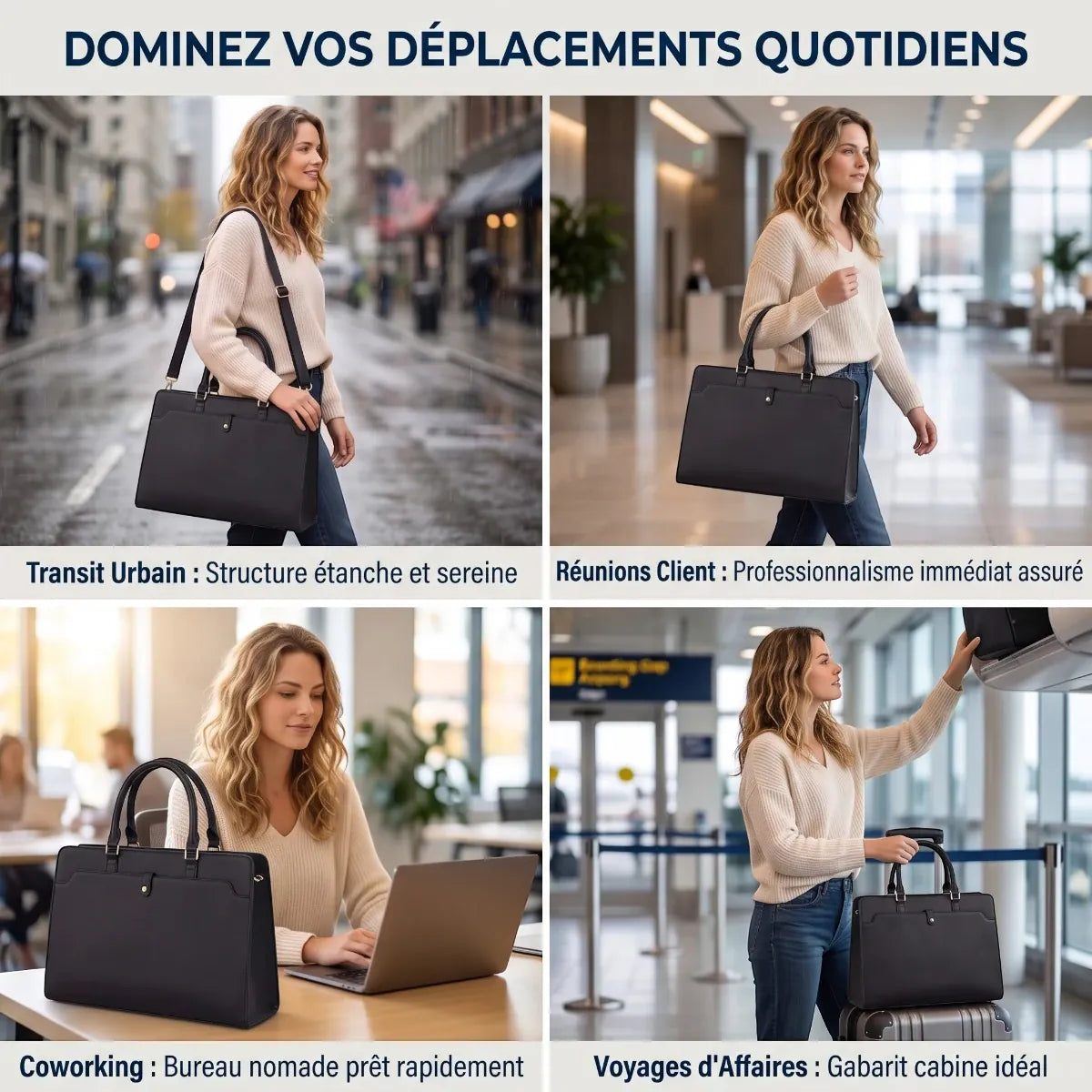 Les 4 situations de déplacement quotidien du sac PC portable femme Kalea