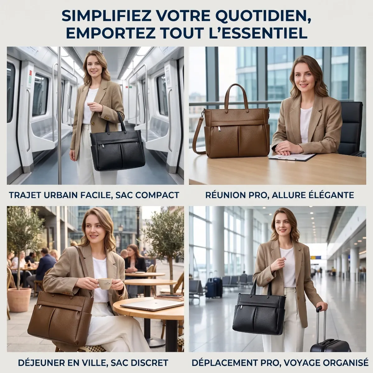 Différents cas d'usage quotidiens de la sacoche business femme Optima