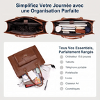 Vue intérieure de la sacoche femme ordinateur Duora et tous ses accessoires rangés