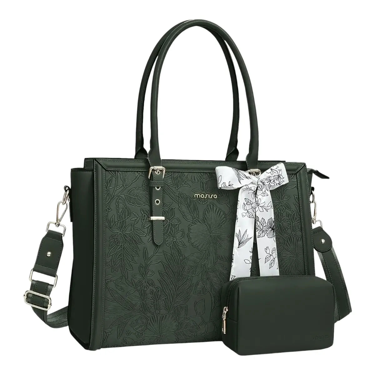 Sacoche femme ordinateur Floralys vert sapin foncé, protection matelassée et style haut de gamme.
