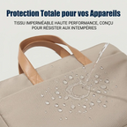 Test d'étanchéité à l'eau sur le tissu hydrophobe déperlant de la sacoche femme ordinateur.