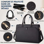 Gros plan sur les finitions et coutures de la sacoche femme ordinateur Kalea