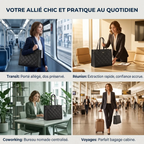 Usages quotidiens de la sacoche femme ordinateur Matelya en transit réunion et voyage