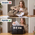 Comparatif avant et après rangement avec la sacoche femme ordinateur Optima